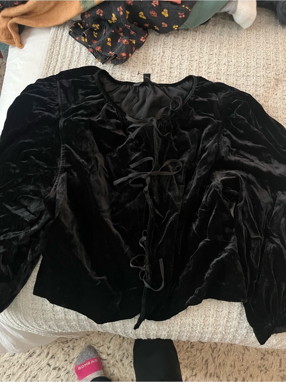 Banana Republic Black Velvet Tie-Front Blouse